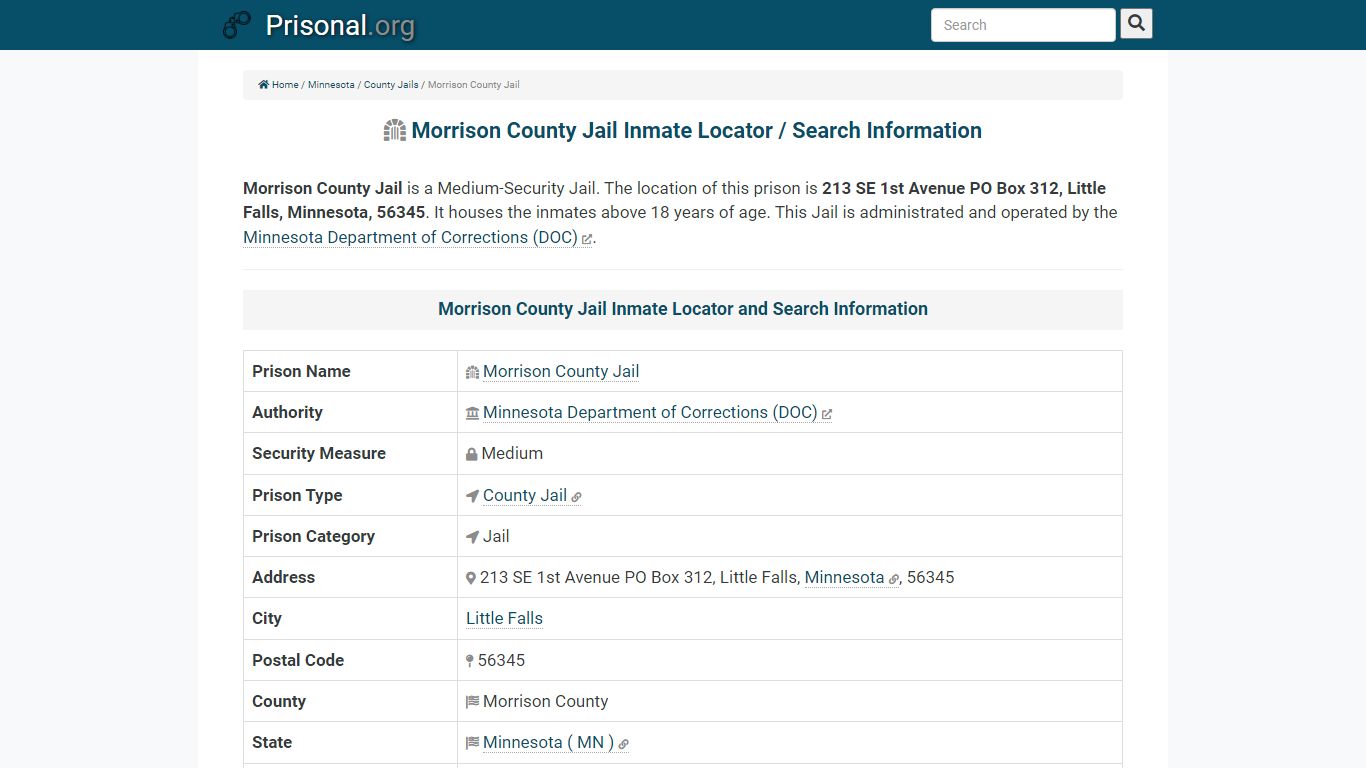 Morrison County Jail-Inmate Locator/Search Info, Phone ...