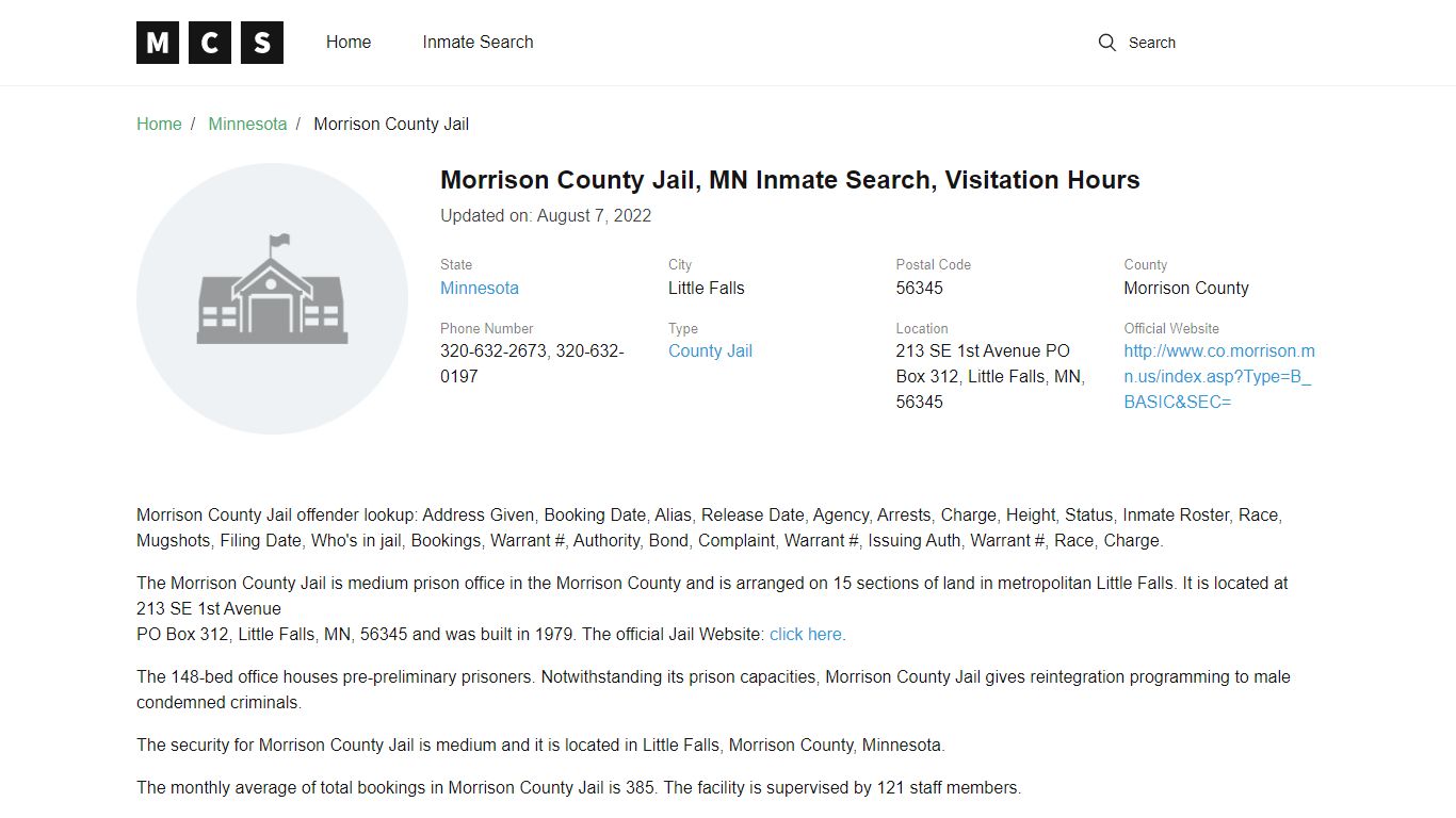 Morrison County, MN Jail Inmates Search, Visitation Rules